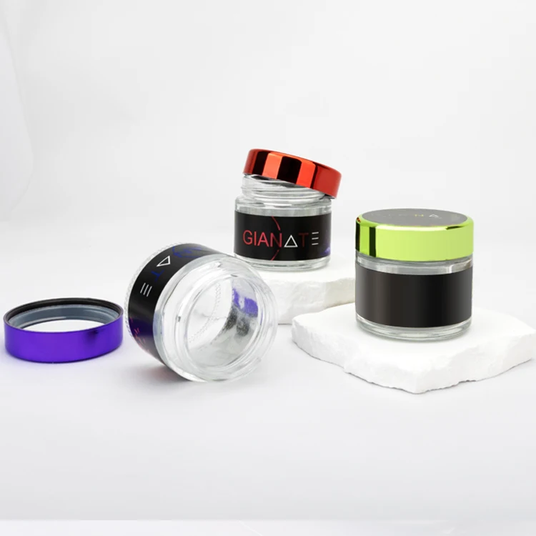 Child Resistant Smooth Push Down & Turn 2oz Straight Sided Clear Glass Jars with Custom Label