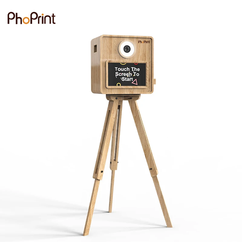 2024 Latest Wooden Selfie Photo Booth Machine With Built-in Flash Ring And Camera