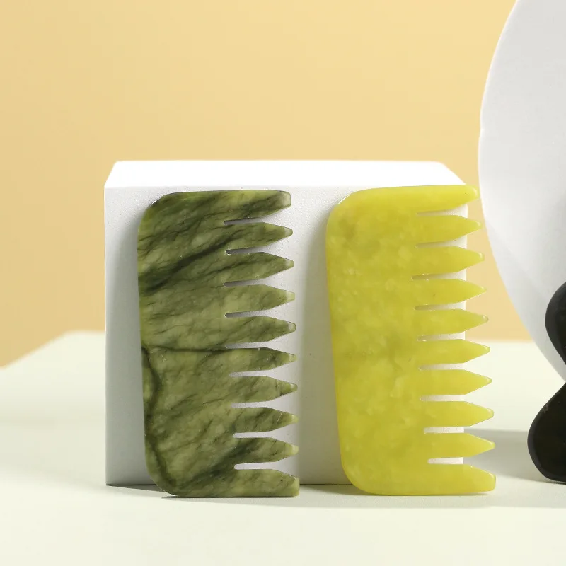 Natural Jade Hair Comb Xiuyan Jade Gua Sha Tools Jade Scalp Massager for Acupuncture Therapy Guasha Comb