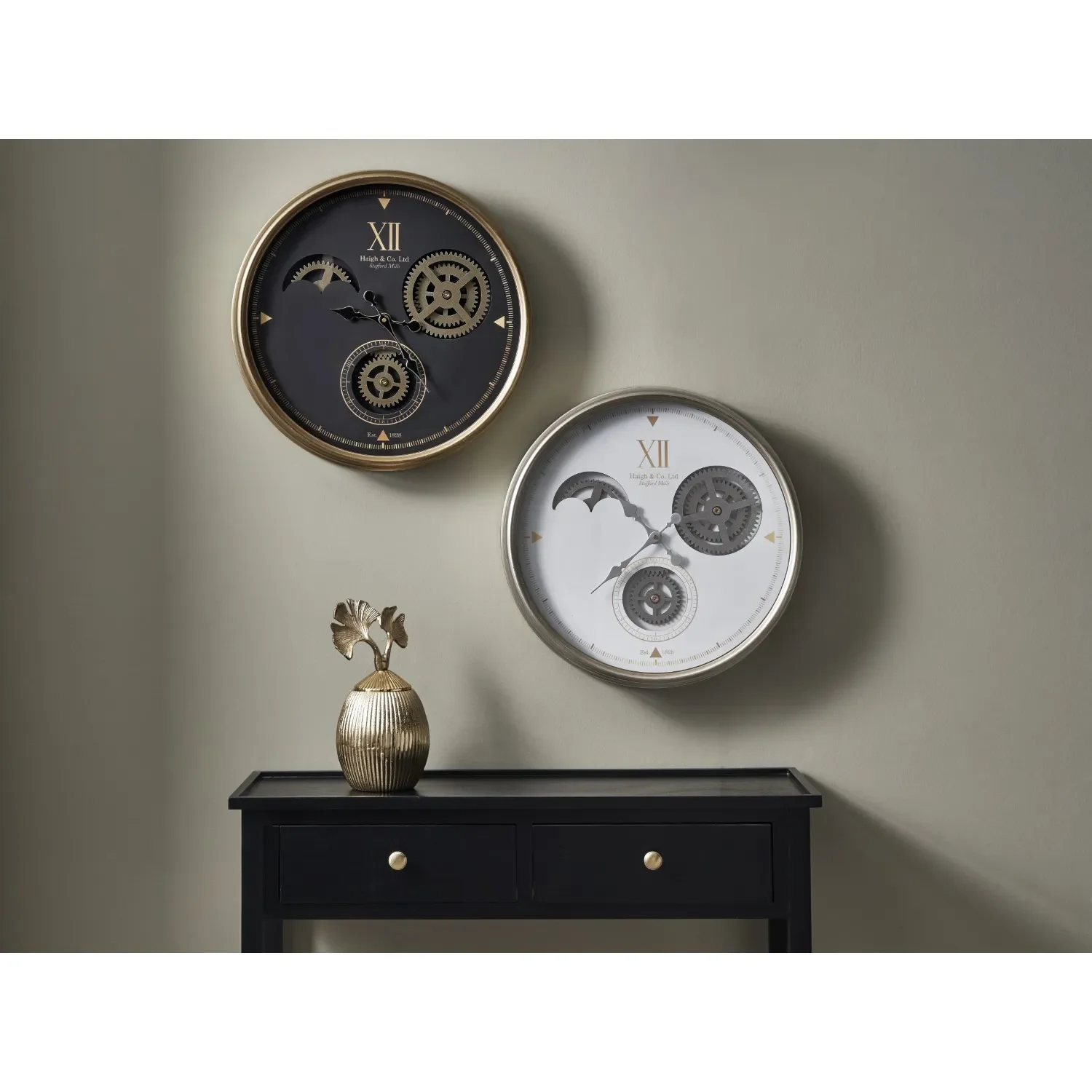 Modern Wall Clock Metal Mechanism Gear Clock With Real Moving Gears For Home Decor