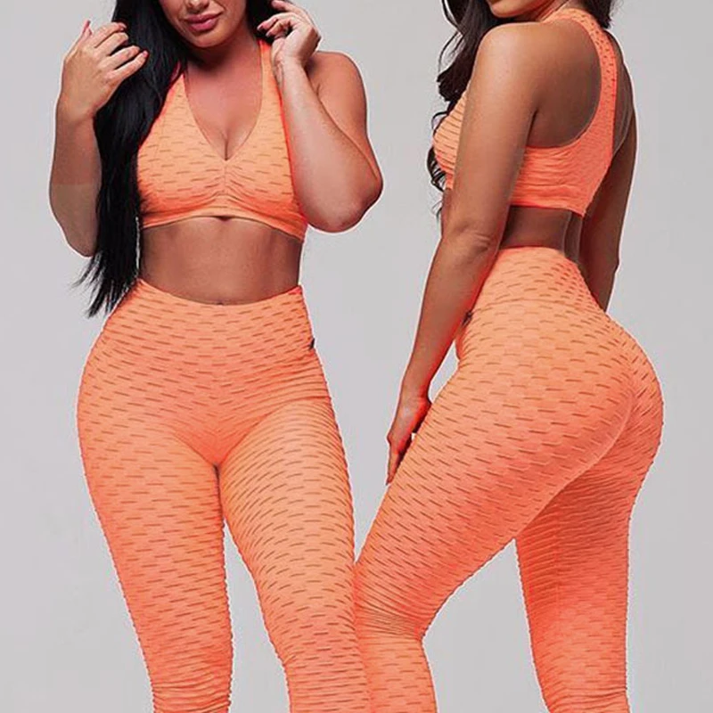 
Custom Logo Sportswear Women High Waist Fitness Workout Clothing Two Piece Yoga Sets Bra Biustonosz And Leggins Yoga Set 