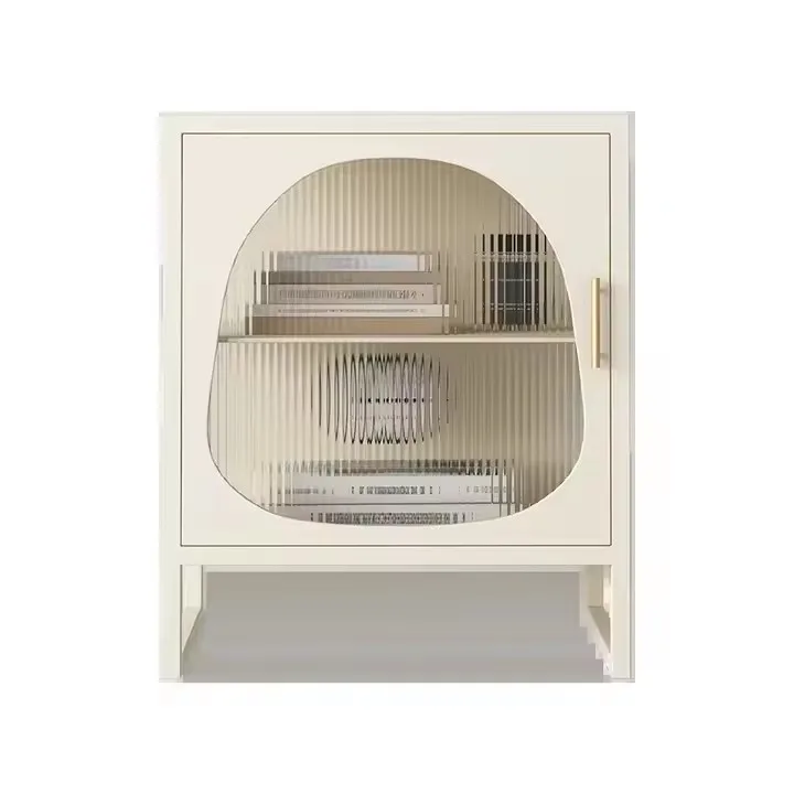 Nordic minimalist bedroom long rainbow glass face wooden bedside table