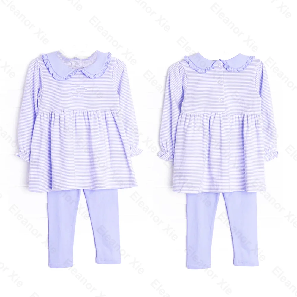 Wholesale autumn children toddler girls clothing sets knitting cotton striped dress and leggings set