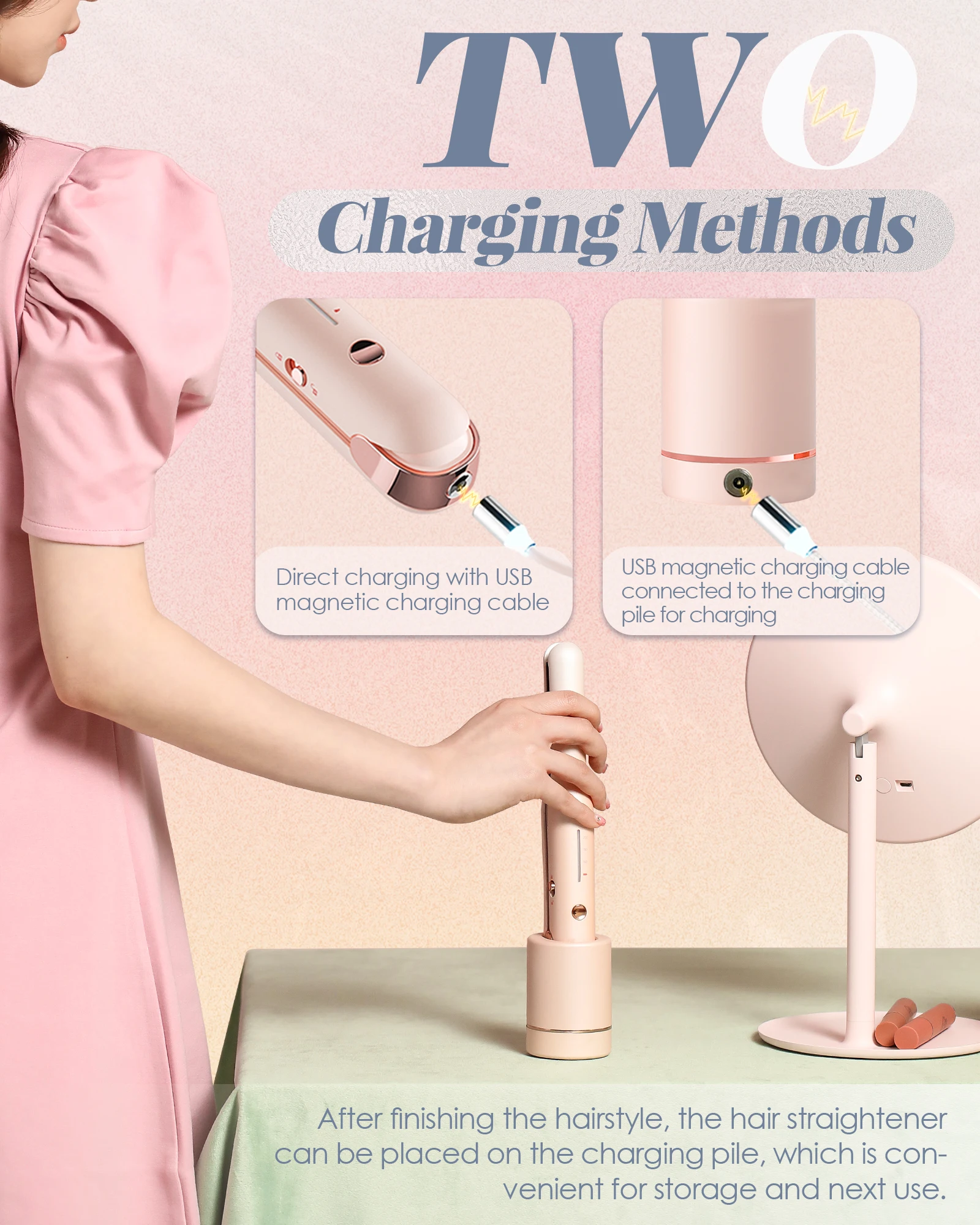 Professional Rechargeable 40w Pink Ceramic Portable Smart Hair Straightener Cordless Tiny Iron Little Flat Irons