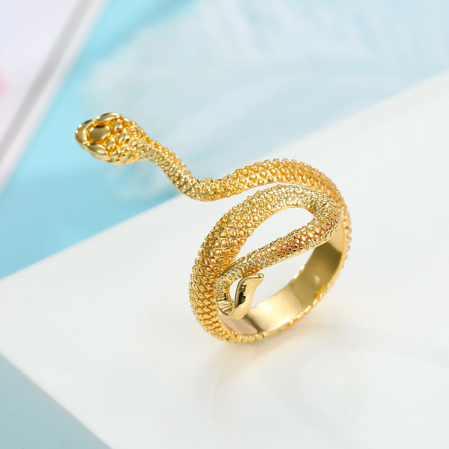 Adjustable Gold Silver Black Snake Animal Retro Punk Exaggerated Sphinx Egyptian Pharaoh Ring