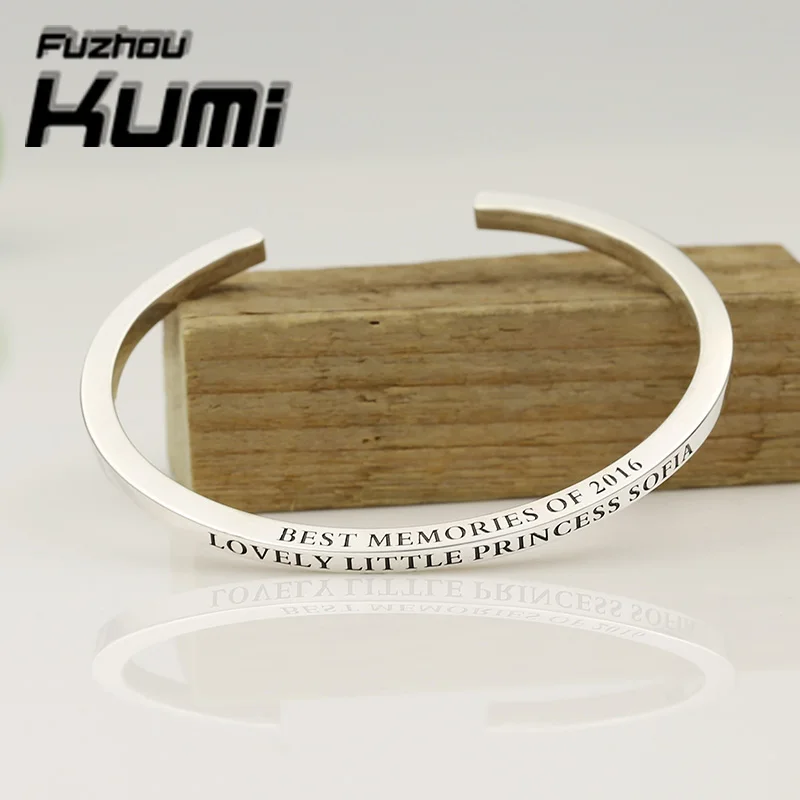 Jewelry Sterling Pure 925 Silver Custom Text Bracelet Bangle for Men Women Engraved Name Words Personalized Cuff
