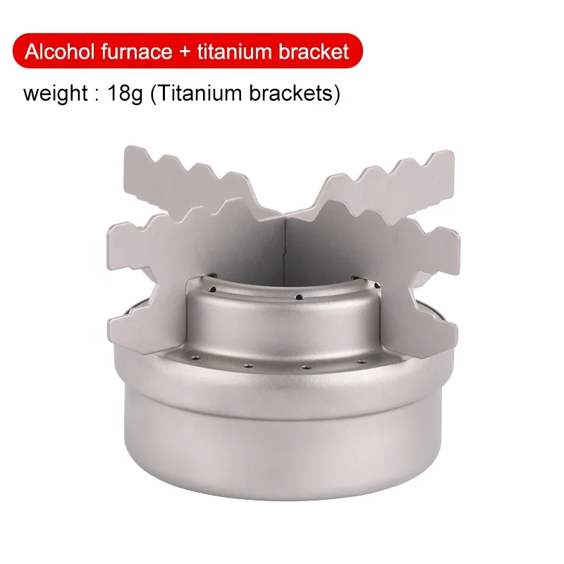 Outdoor Mini Alcohol Stove Titanium/Stainless Steel Camping Furnace with Cross Stand Stove Rack Picnic Pocket Stove