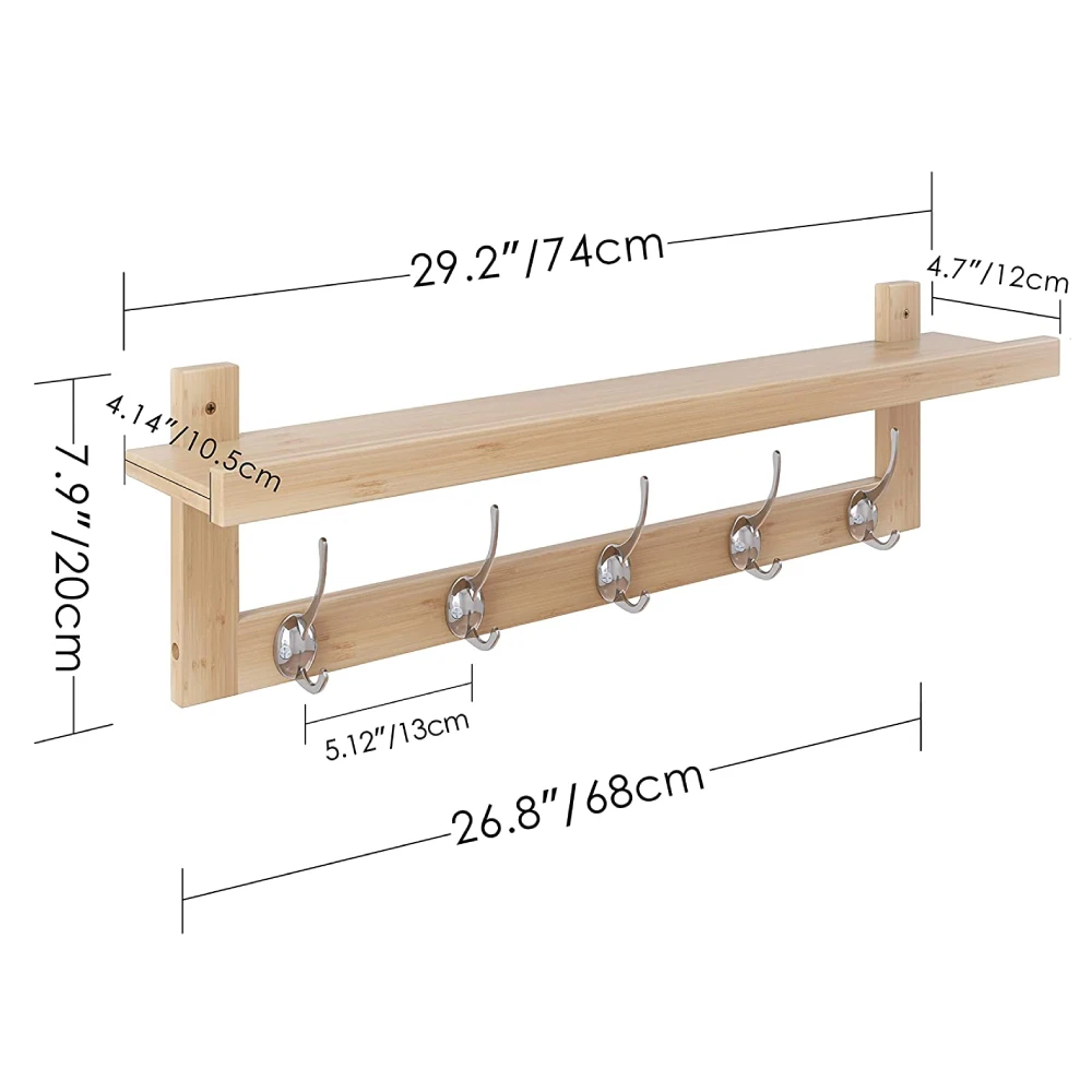 Hat Rack Hooks Bamboo Garment Coat Clothes Hanging Rack Coat Hanger With Storage
