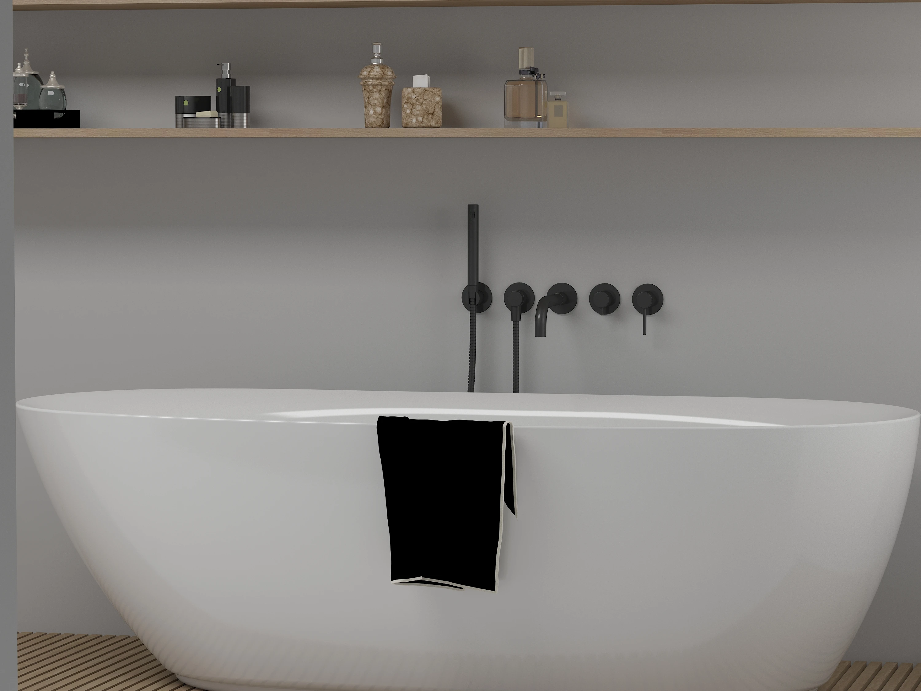 Gun gray brass built in shower system 5-holes bath tubs and showers luxury hot and cold water faucet