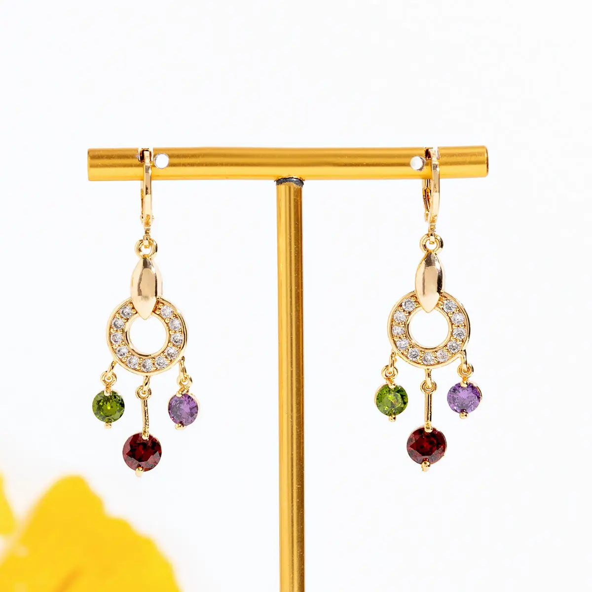 2023 Wholesale Fashion 18k Gold Plated Women Crystal Zirconia Zircon Diamond Huggie Hoop Drop Dangle Earrings With Charm Pendant