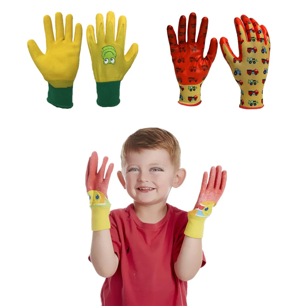 Deliwear custom logo frog print children garden work glove Breathable Foam Rubber Youth Garden Gloves for kids planting