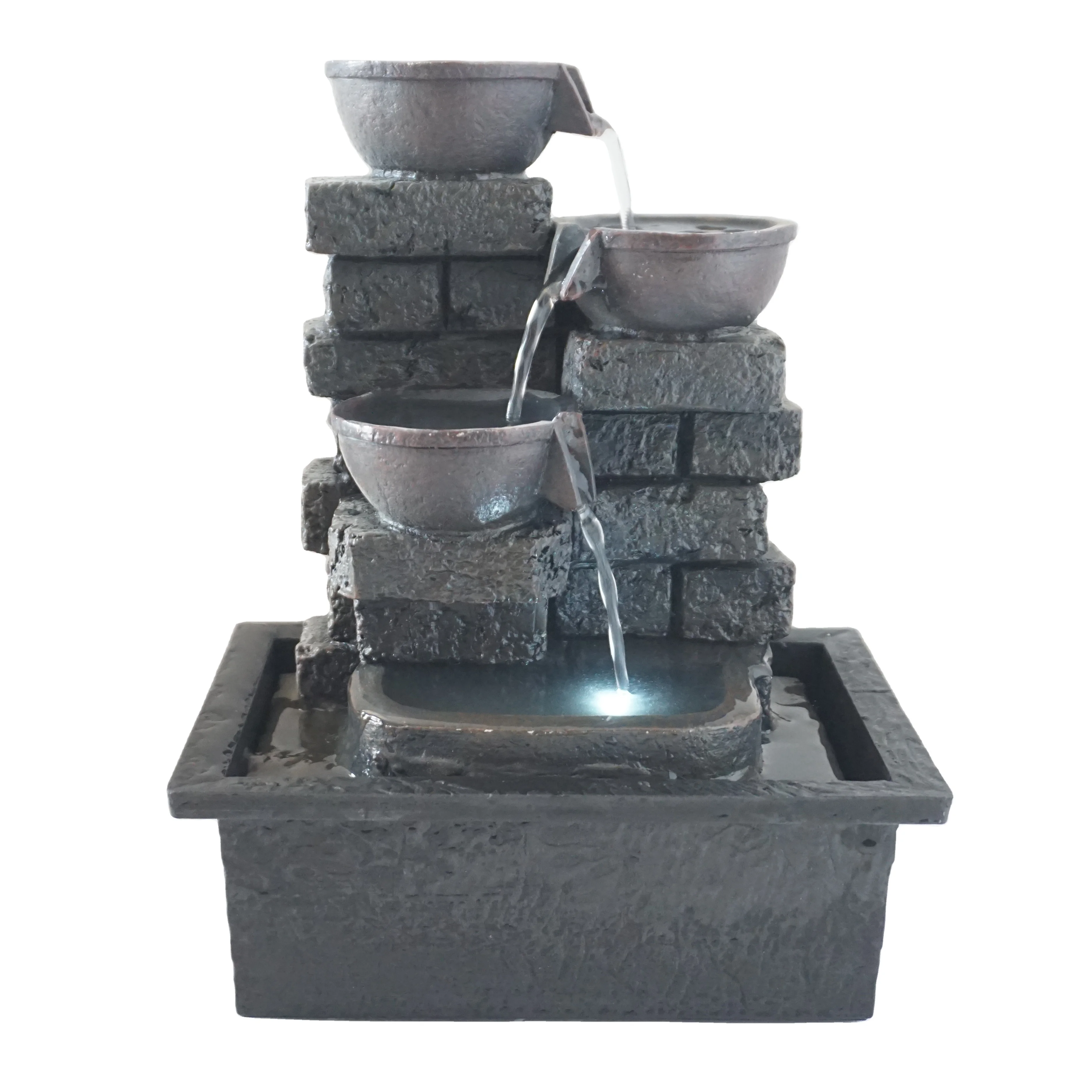 Resin Antique China ornament tiers lotus waterfall home decor desktop indoor water fountain