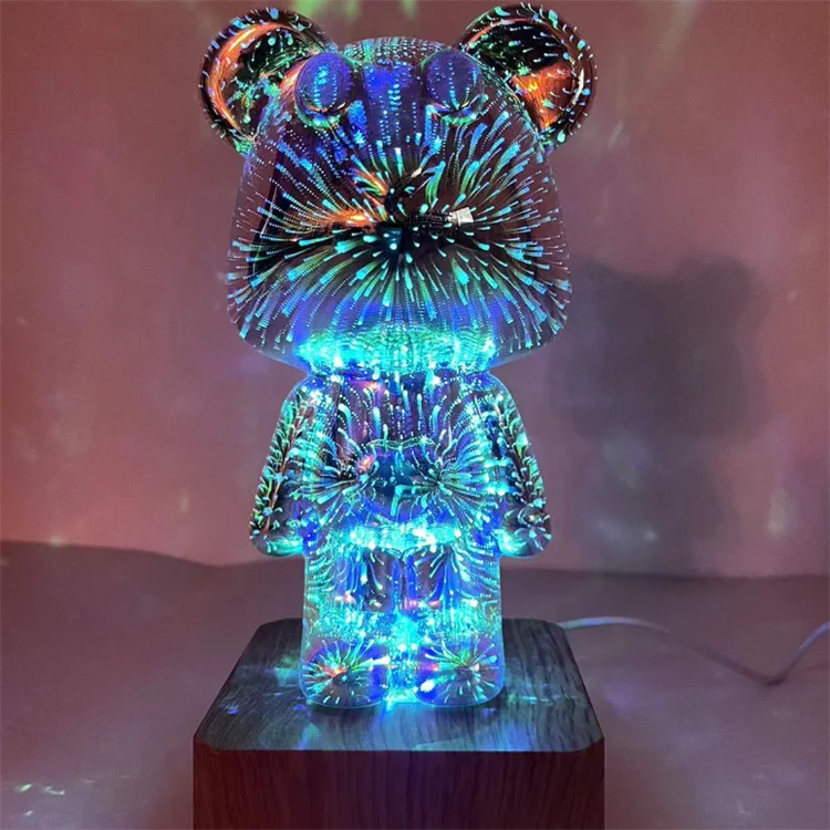 Fireworks Decor Firework Christmas Child Gif Cute Glass Bedside USB chargeable Wireless Charger Valentine Day bear night light