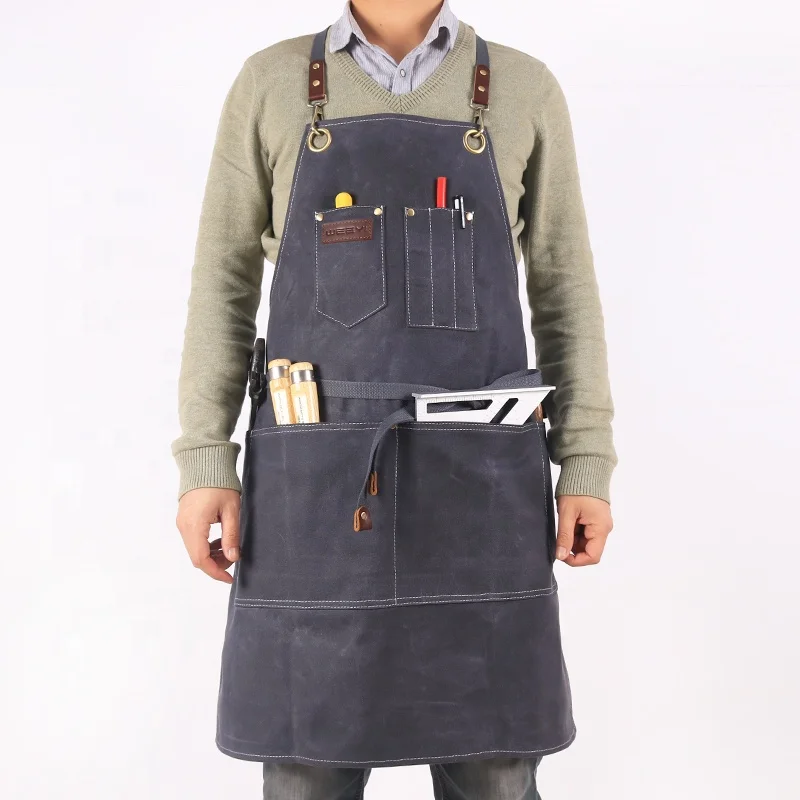 CHANGRONG Custom Best vintage men waterproof waxed canvas leather carpenter work tool apron