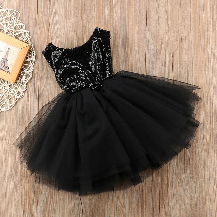 2023 Best Selling Sequin Kids Dresses Around Neck Sleeveless Girls Dresses Solid Tutu Skirts Princess Dresses