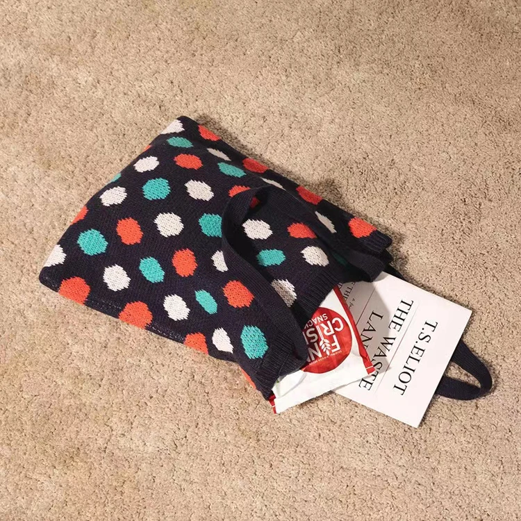 Hot Retro All-match Casual Shopping Bag Small Circular Pattern Wool Knit Shoulder Bag