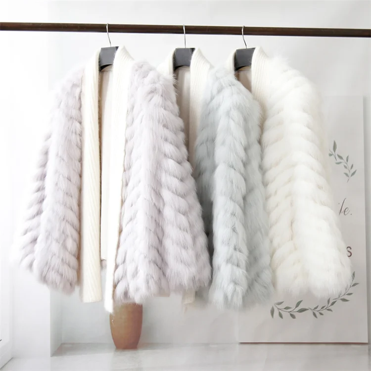 Latest Fashionable Winter Women Luxury Striped Fox Fur Cardigan Coat