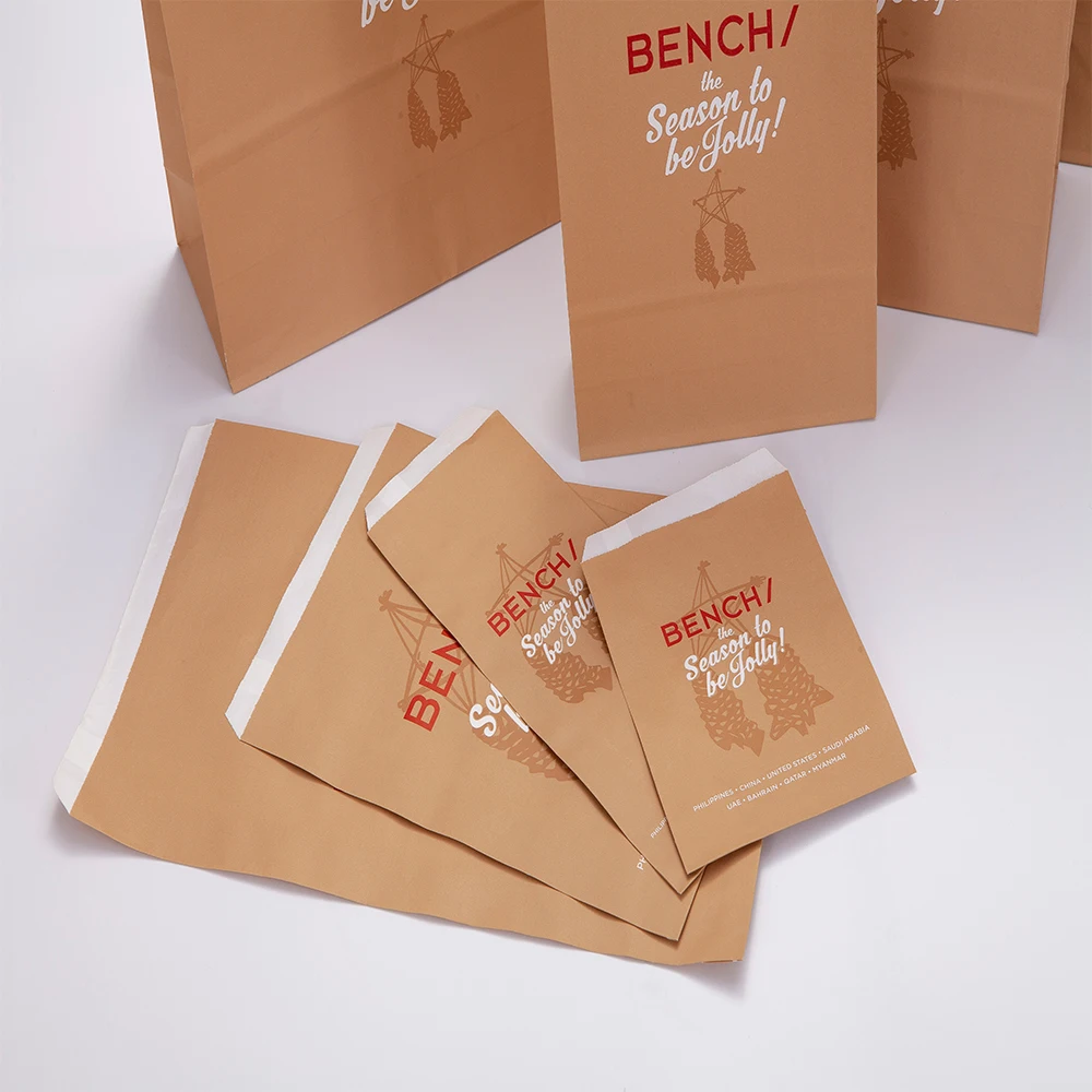 Custom restaurant food delivery take out packaging bag design your own logo flat handle takeaway carry brown kraft paper bag
