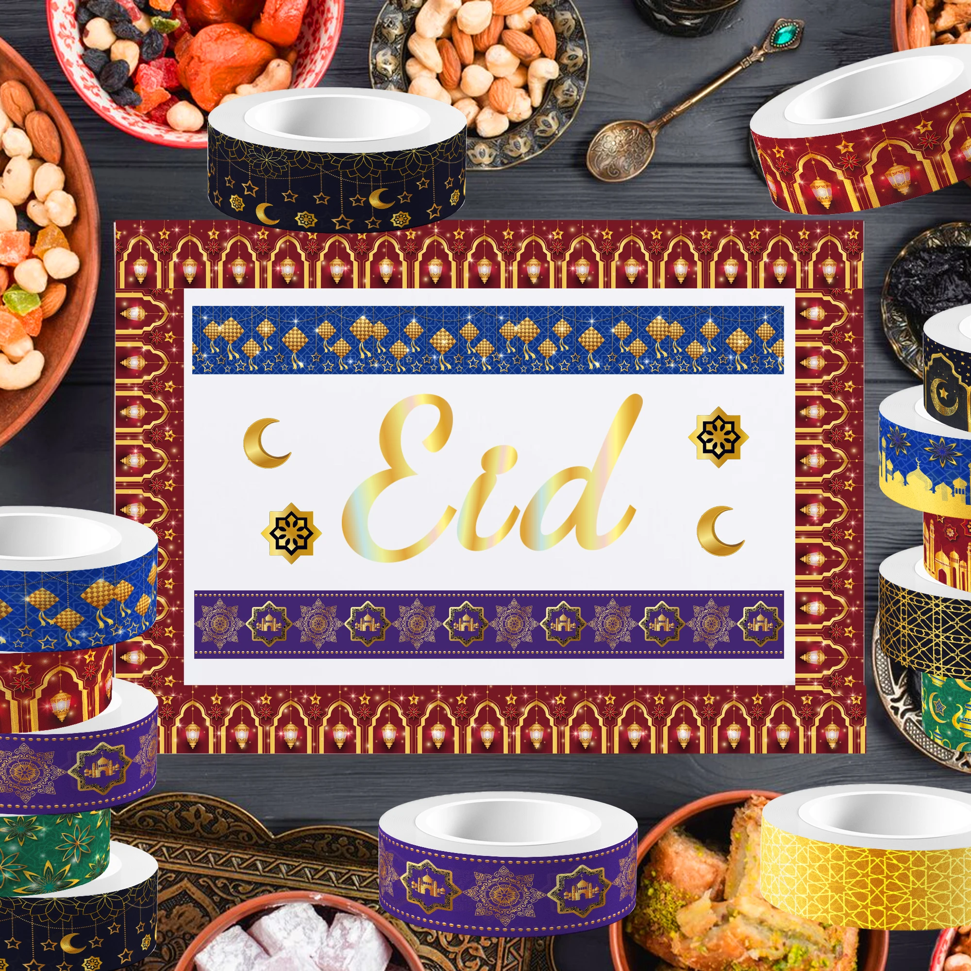 Ramadan Eid Masking Tape Red Congrats Decorative Paper Sticker Washi Tape for Bullet Scrapbook Gift Wrapping DIY Craft