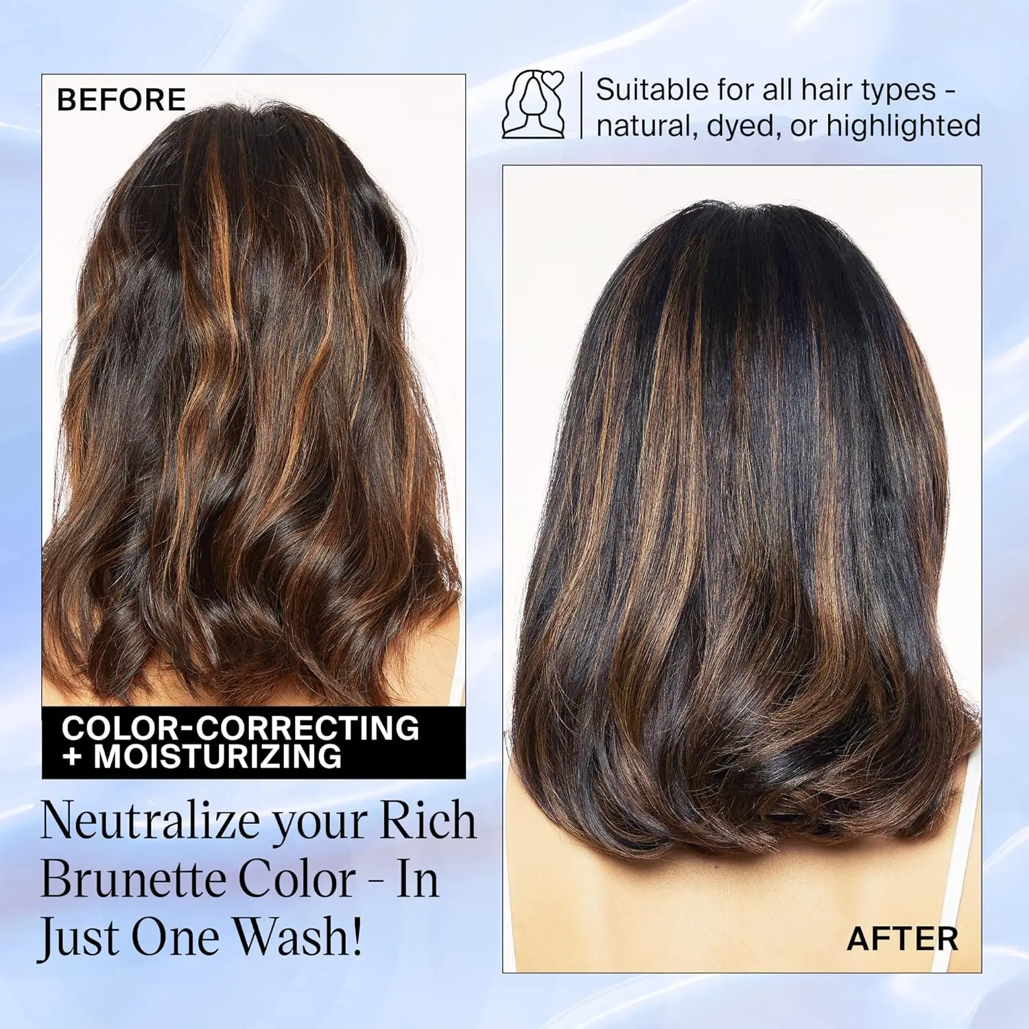 Brass to Sass Brunette Shampoo, Toning Blue Shampoo Brunettes Neutralizes Brassy Red and Orange Tones for Color Treated Hair