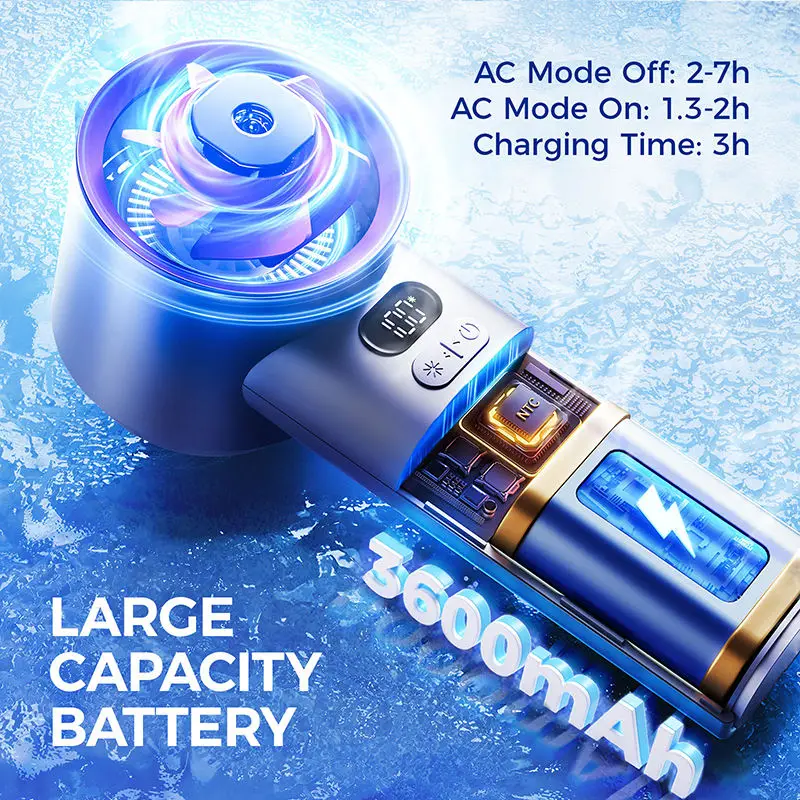 100 Gear Stepless Refrigeration Ice Cold Compress High Speed Turbine Mini Handheld Fan Semiconductor Cooling Air Cooler Fan