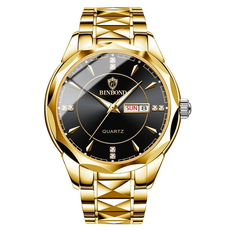 BINBOND B5552 Men Women luxury Golden Quartz Watch Waterproof Male wrist Water Resistant Men Women Analog Quartz Watch