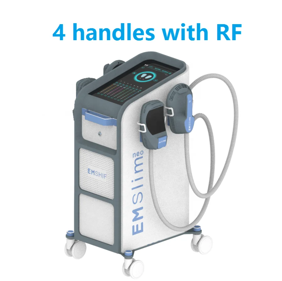 Vertical High-Intensity HIEMT Muscle Stimulator EMSlim Neo RF Air Cooling Hiemt 4 Handles