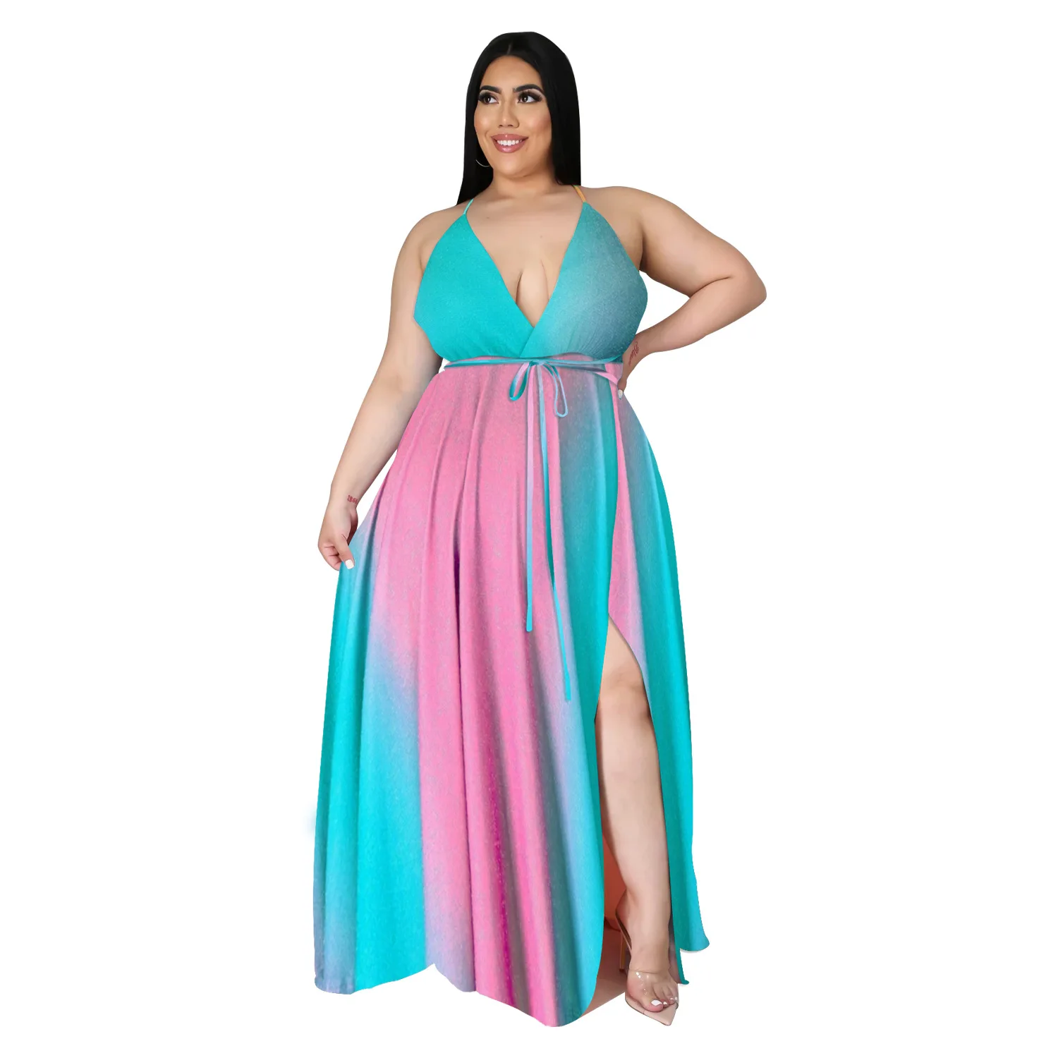 Bandage Dresses for Women Premium Exquisite Summer Plus Size Fashionable Strappy Strapless Backless Split Empire Swing Dress