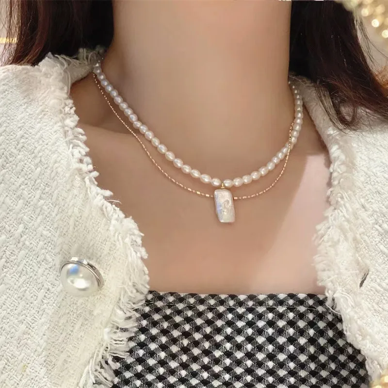 Натуральный жемчуг в стиле барокко, класс AAA, пресноводный рис, 2 слоя, Изящные Ювелирные изделия, ожерелья