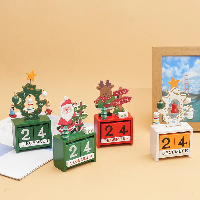 Christmas Gift Kids Toys  Santa Claus Christmas Tree Ornaments Wooden Calendar Table Ornaments