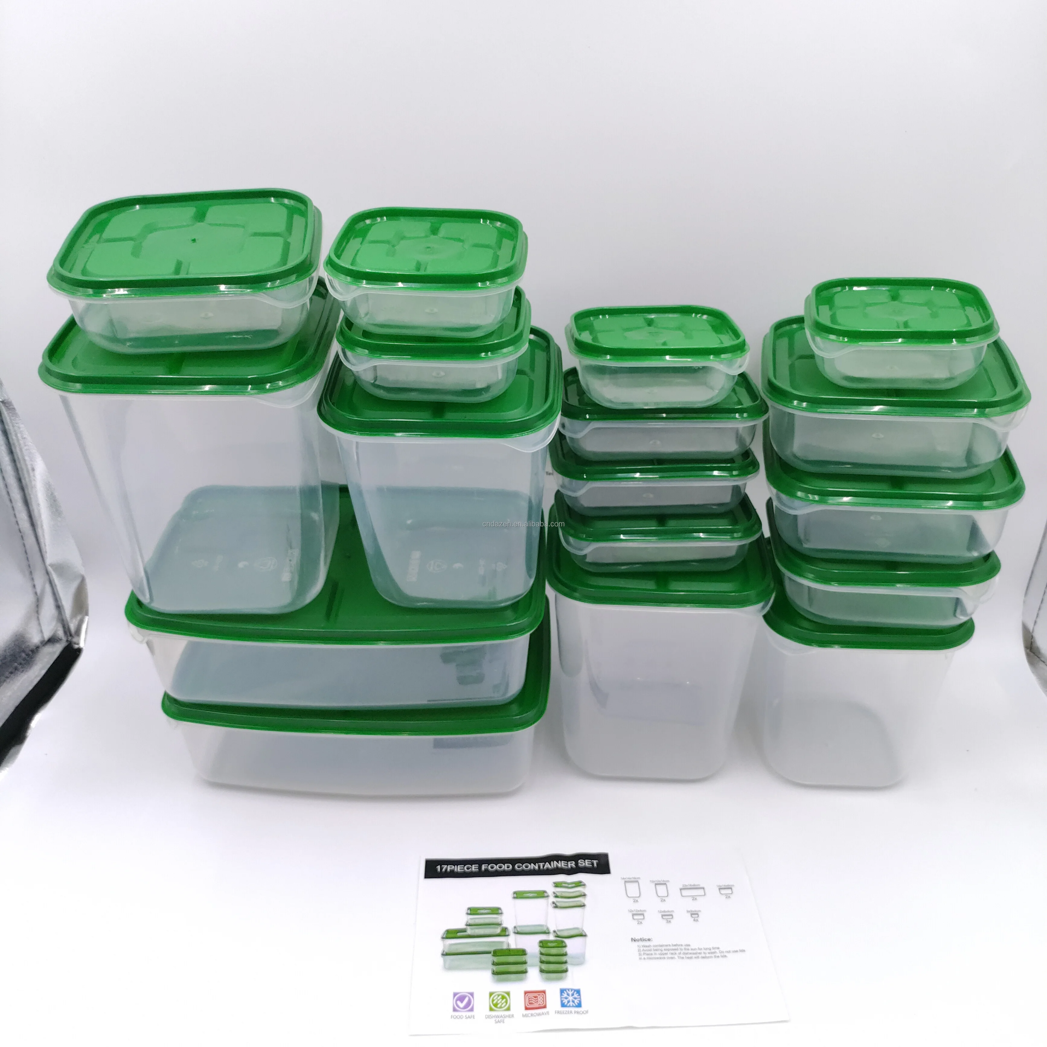 Hot Selling 17-Piece Set Plastic Crisper Fruit Storage Box Transparent with Lid Sealed for Refrigerator