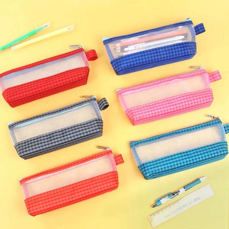 Wholesale Mesh Pencil Case Clear Nylon Pen Bag School Stationery Pouch Custom Makeup Tool Bag Office Storage Pouch