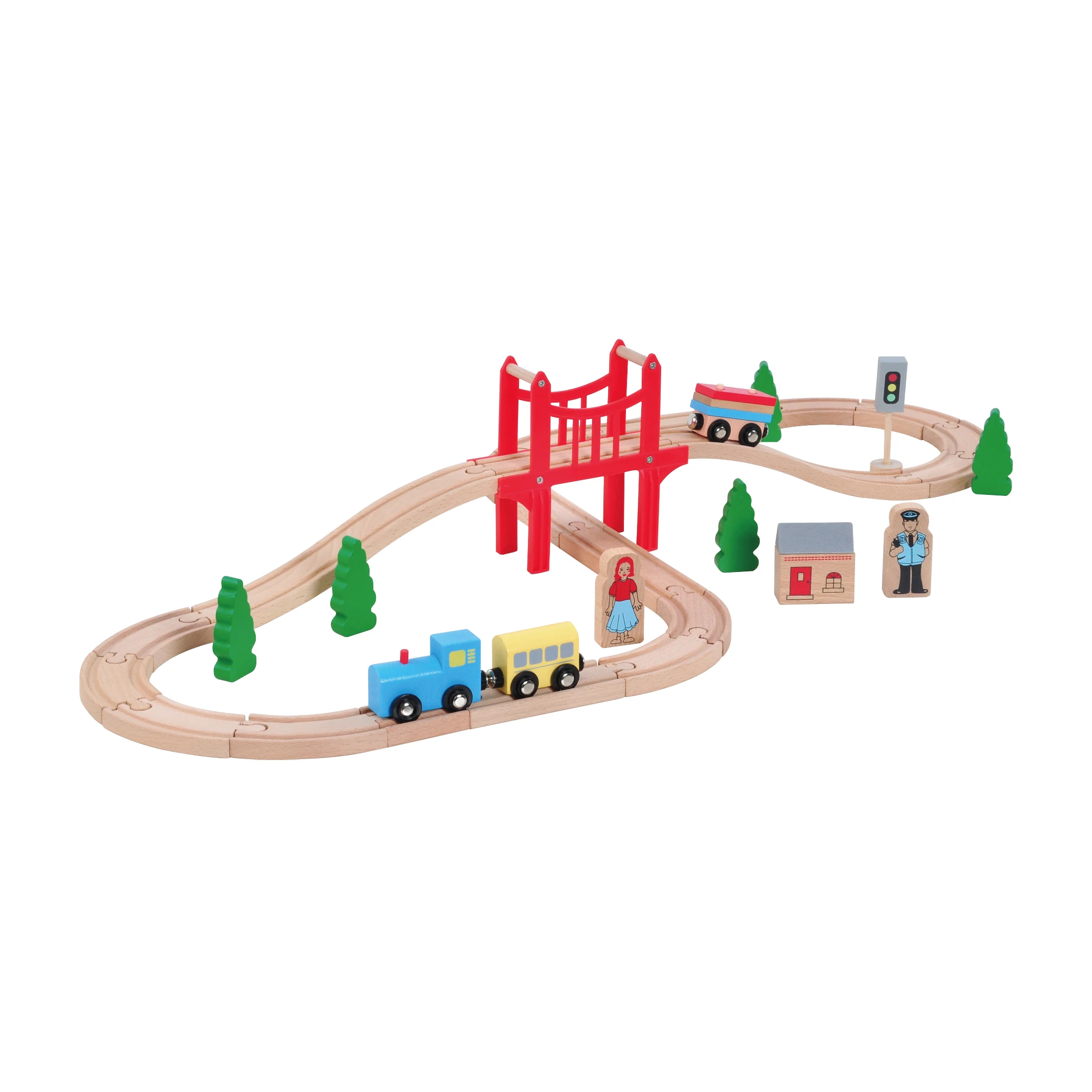 Kids wood railway track series toy car train tracks pieces wooden train set