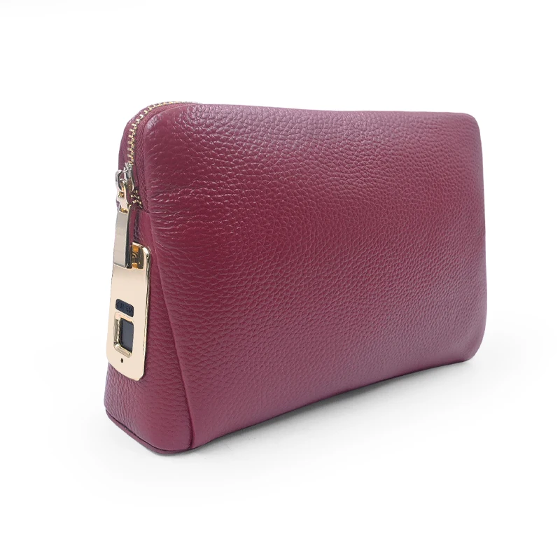 Fingerprint Lock Women Genuine Leather Handbags Classic Elegant Diner Dress Purse  Cash Wallet