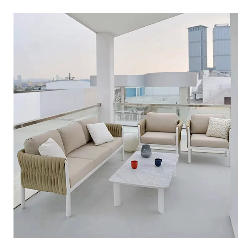 Modern Garden Lounge Rope Waterproof Fabric  Metal Sofa Set Aluminum Alloy Outdoor Sofa