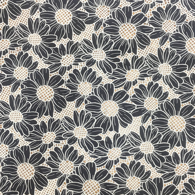 Wholesale fabric hollowed out three-dimensional sunflower pure cotton fabric embroidered cotton fabric