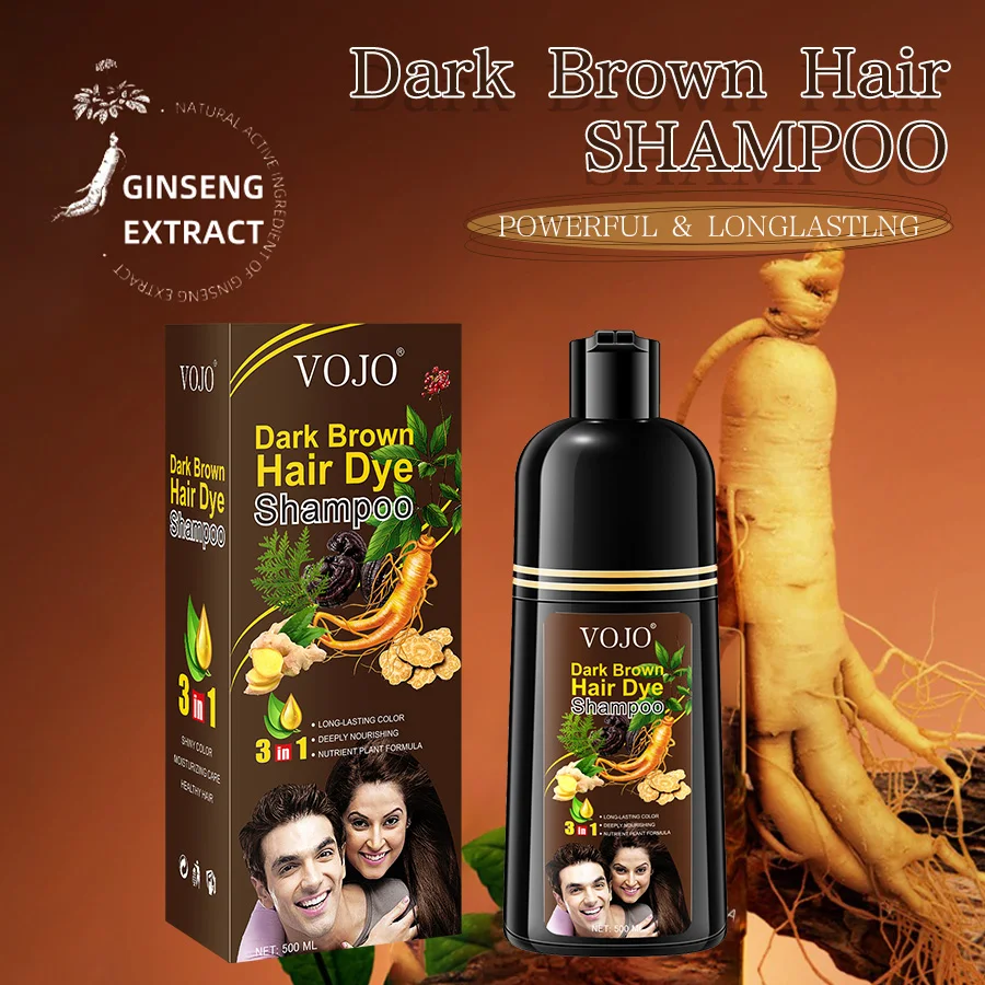 Wholesale hair dye color 3 in 1 herbal ginseng semi-permanent brown black hair dye shampoo permanent hair coloring dye