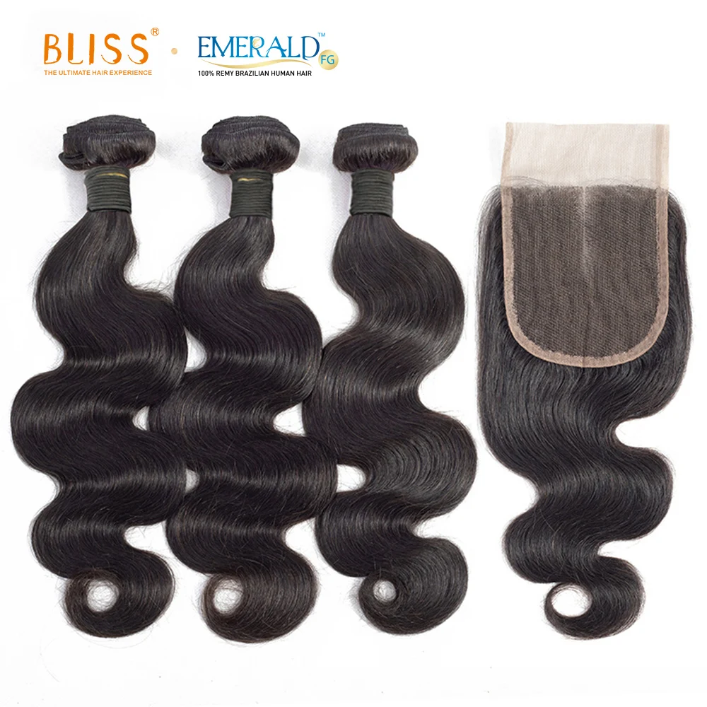 Bliss Emerald 100%  Human Hair Bundles Body Wave Meche Humain Bresilienne En Chine 3 Bundles with Lace Frontal Closure