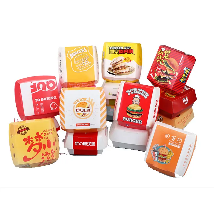 Customized Disposable Biodegradable Take Away Food Grade Burger Paper Packaging Hamburger Box