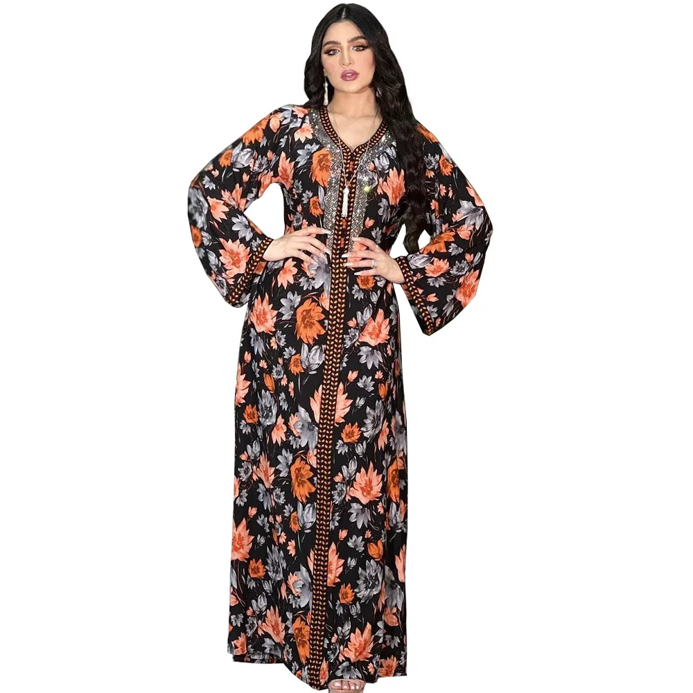 Y AB207 Costume Arabic Dubai robe printed rhinestones vintage ethnic style female