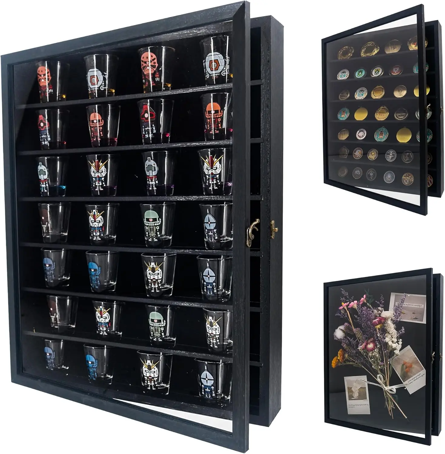 Black storage display cabinet suitable for commemorative coins, military medals, pins, wedding flowers