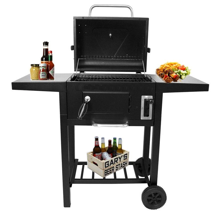 Garden Outdoor Portable Camping Barbecue Smoker Square Charcoal Bbq Grill With Table Carton Box Alloy Steel Steel Trolley