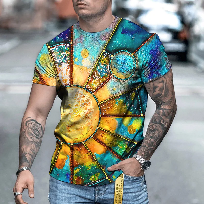 2021summer wear high street trendy graphic t shirt for men short sleeve round neck Korean fashion