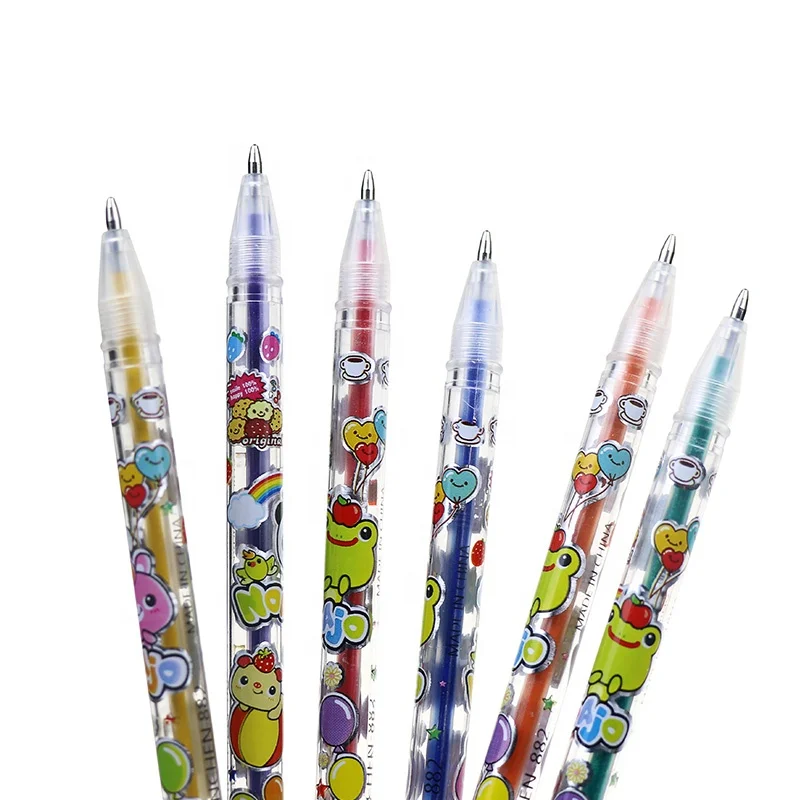 Multiple Colour Plastic 0.8mm Gel Pen Set of 6 Fancy Pattern Drawing Glitter Colored Gel Ink for Kids
