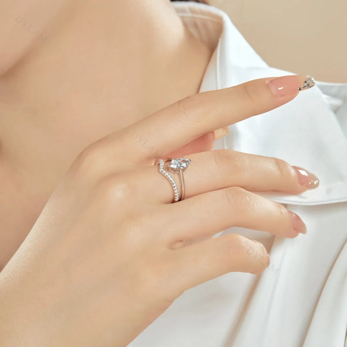 Dylam 5A Grade Marquise Cubic Zirconia Halo 5A CZ Set Engagement Wedding Stackable Ring Gemstone 925 Sterling Silver Ring