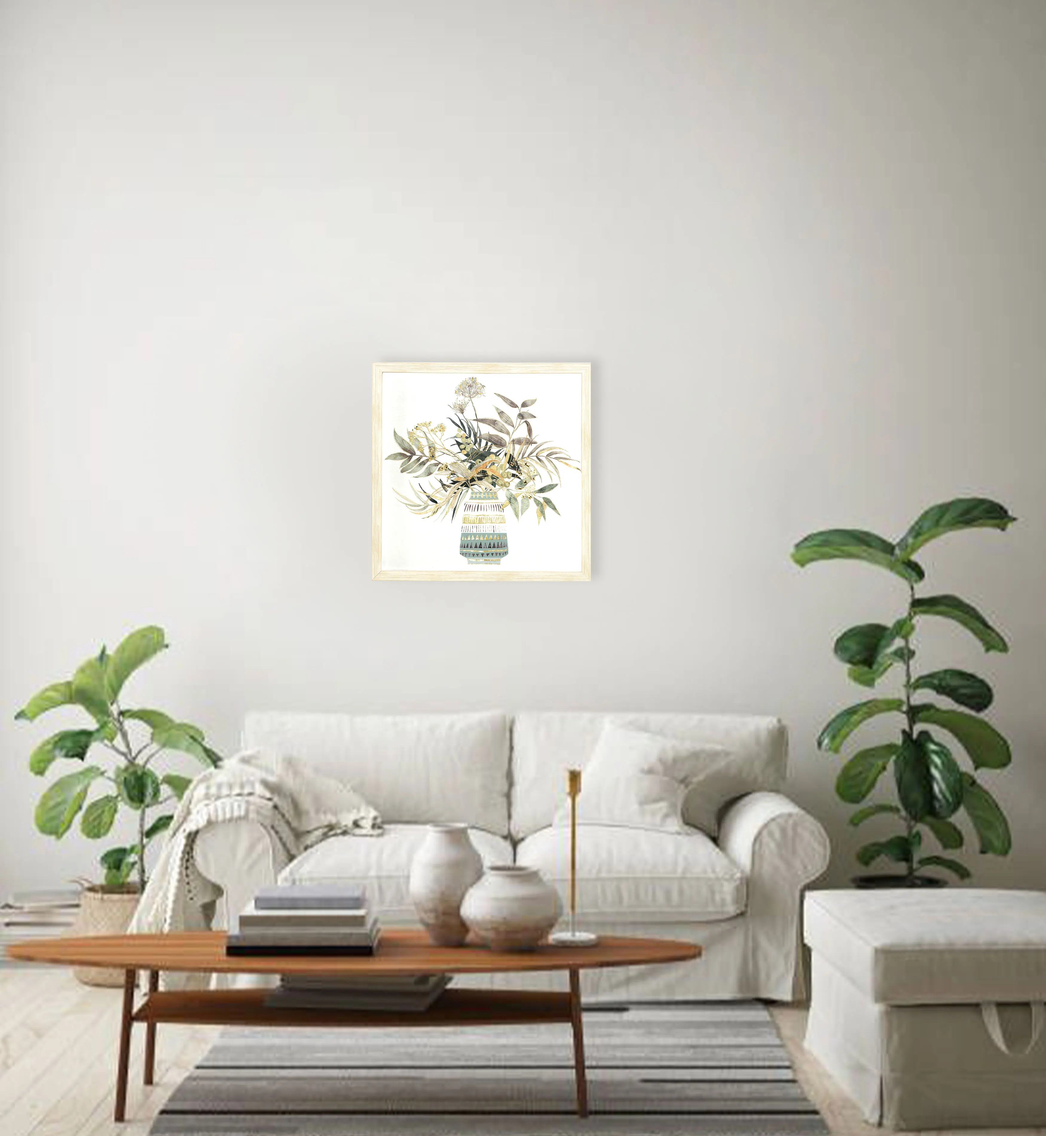 Custom 43*43 cm Framed 3D Printed Vase Flower Still Life Canvas Prints Wall Art With Gold Lines