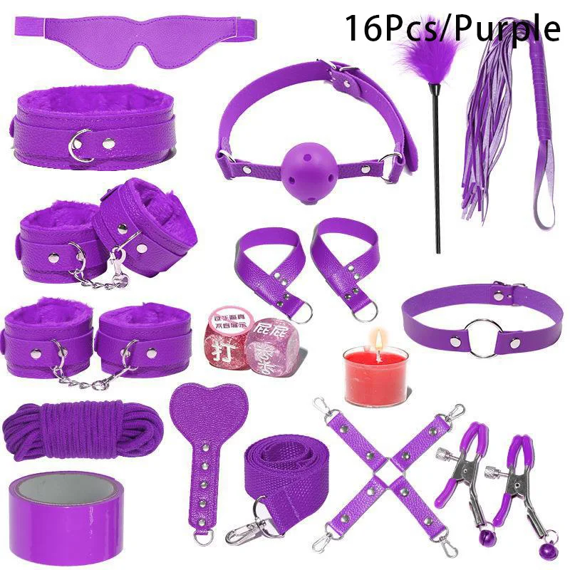 15Pieces In One Set Cheap Sexy Couple Games BSDM Fluffy Handcuffs Play Chain Colorful Costume Tools Sex Flirt Toys