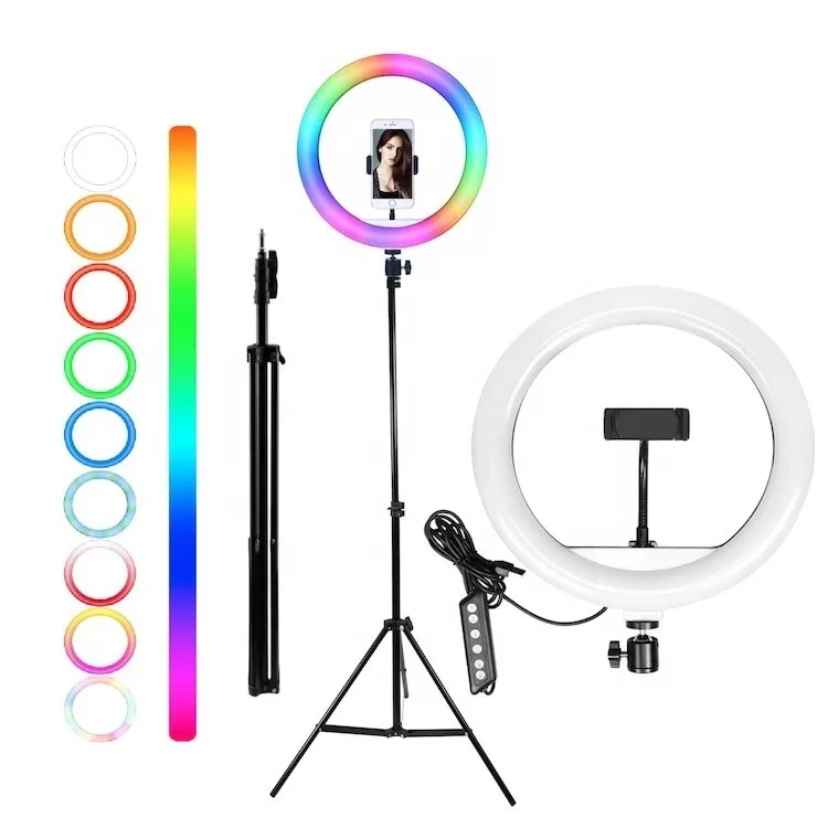 HOT 12 inch RGB Photographic Lighting LED Lamp Tik Tok Live Broadcast Streaming Selfie Ring Light with Tripod Stand and Remote