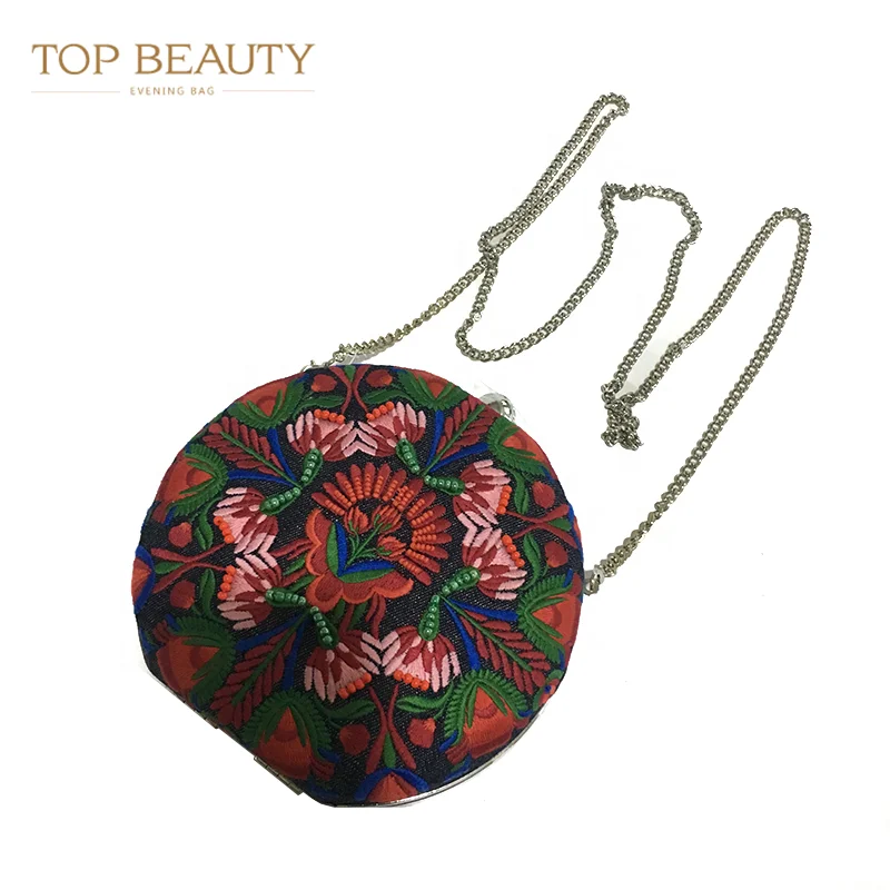 
Most popular handmade sling shoulder hand bag polyester crystal chain unique clutch bags custom print clutch bag 