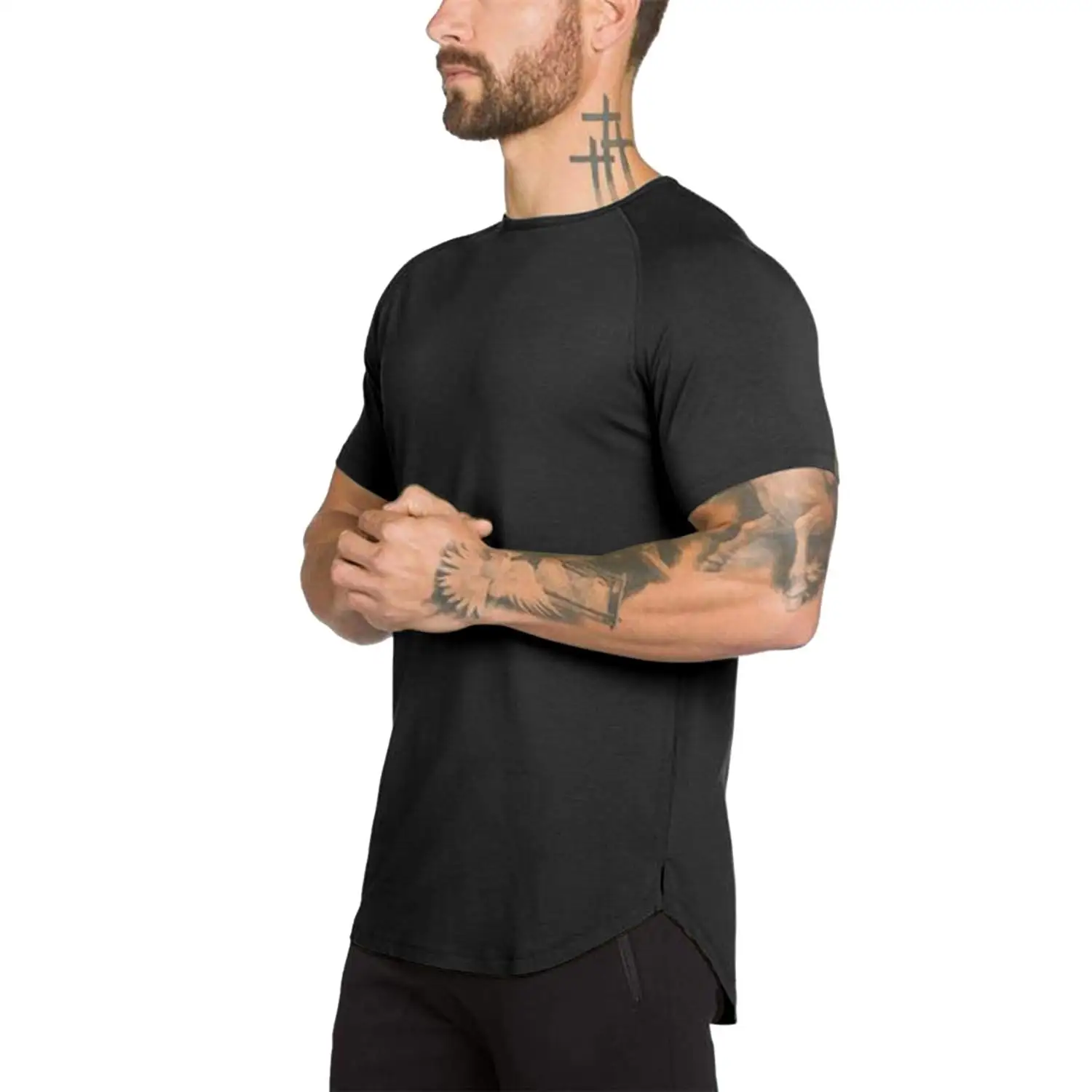 Short Sleeve Workout Men Gym Muscle Fit T Shirts Cotton Performance Athletic Tee Running Fitness Sports T Shirt Dry Fit